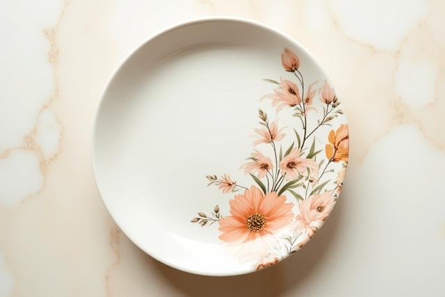 Ein handbemalter Teller aus Keramik mit floralem Muster