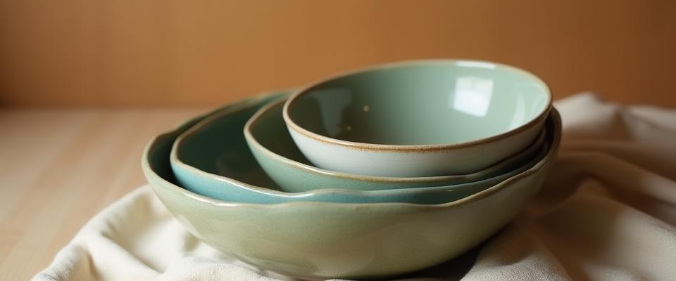 Set aus handgemachten Keramikschalen in verschiedenen Größen