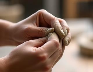 Hände formen Ton mit Handbautechnik